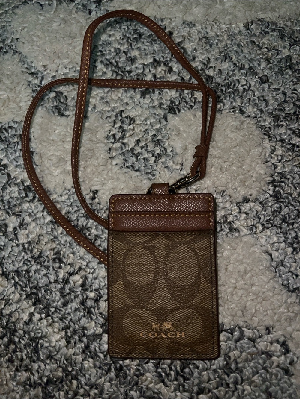 Coach Brown Signature Card Holder Lanyard